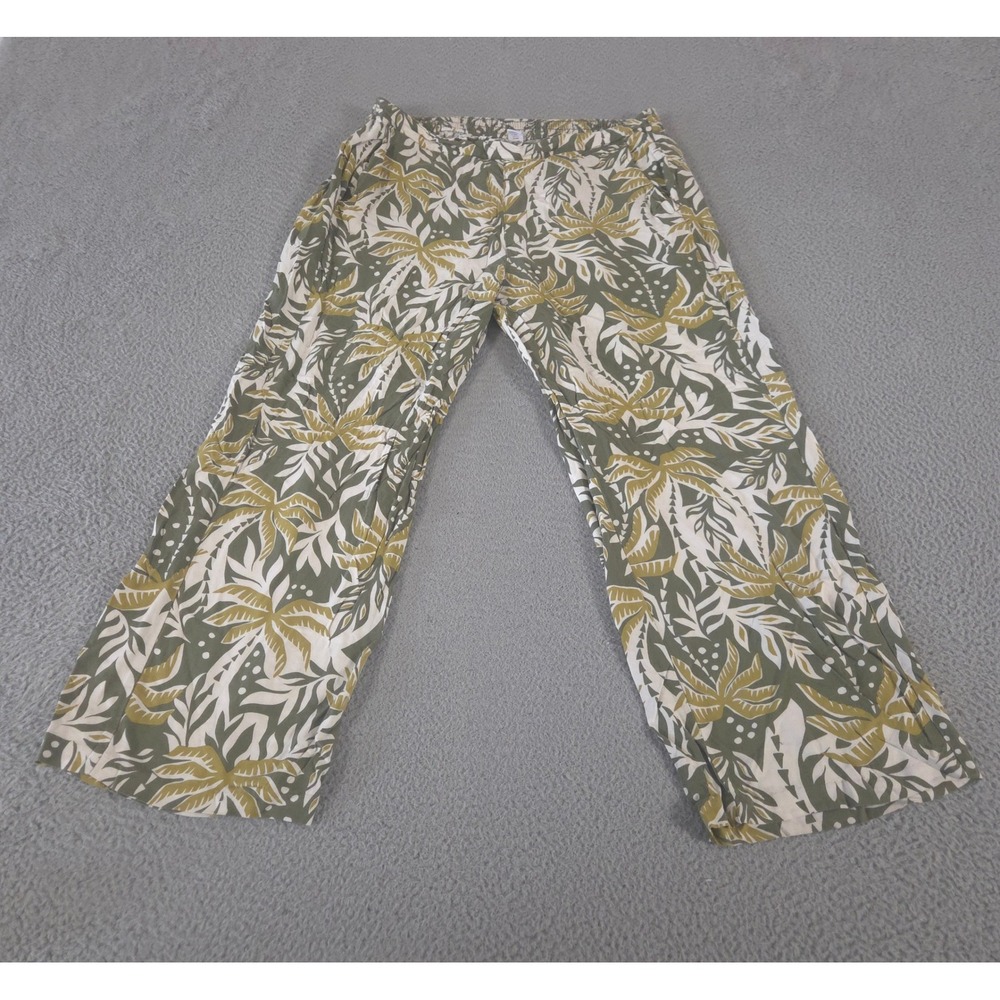 Old Navy Pants Womens XL‎ Playa Wide Leg Tropical Palm Leaf High Waisted Rayon